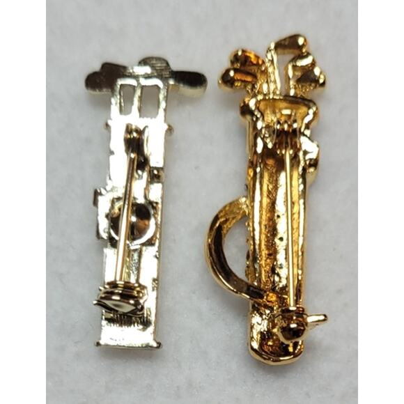 Golf Clubs Bag  Brooch 2 Pc Lot Mother Of Pearl Enamel Goldtone Small  1.5" - Picture 6 of 6